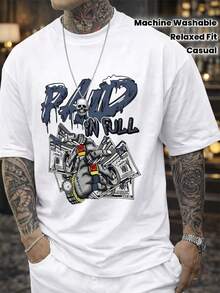 Men's "Full Payment" T-Shirt - Loose Fit, Round Neck, Chest-Printed T-Shirt, Machine Washable Casual Shirt, Suitable For All Seasons, Ideal For Casual - 白色 - 查看 1