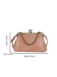 Vintage Chain Decor Shoulder Crossbody Bag Solid Color Handbag Women's Evening Bag Suitable For Work, Travel, Dating, Shopping - Pink - View 8