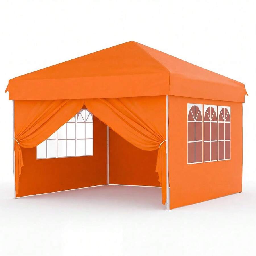 BouPower 10x10 Pop Up Canopy With 4 Sidewalls,Outdoor Instant Canopy Tent  For Commercial Events, Camping, Backyard Parties - Orange - View 1