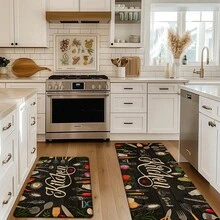 1 pieza, Decoración del hogar, Estampado de patrón de utensilios de cocina, Alfombra de cocina de lino, Alfombra de cocina, Alfombra de piso, Alfombra de baño, Felpudo, Impresión 3D rectangular, Adecuado para sala de estar, dormitorio, pasillo, baño, lavandería - Alfombra de poliéster, Adecuado para decoración del hogar interior y exterior - Multicolor - Ver 4