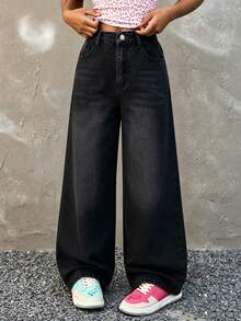 Teen Boy Pocket Loose Versatile Casual Washed Wide Leg Pants - Black - View 1