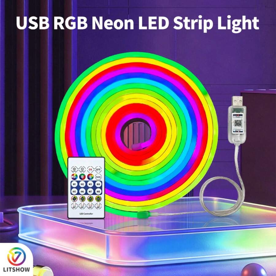 LITSHOW RGB Neon LED Strip Lights, 24-Key Remote Control, IP67 Waterproof, IC Independent Control, Music Sync, 16 Million Colors, Suitable For Room Decoration, Party, Christmas - RGB - View 1