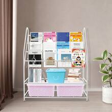 Kids Bookshelf , Large Bookcase, Large Capacity Books Toys Organizer - White - View 1