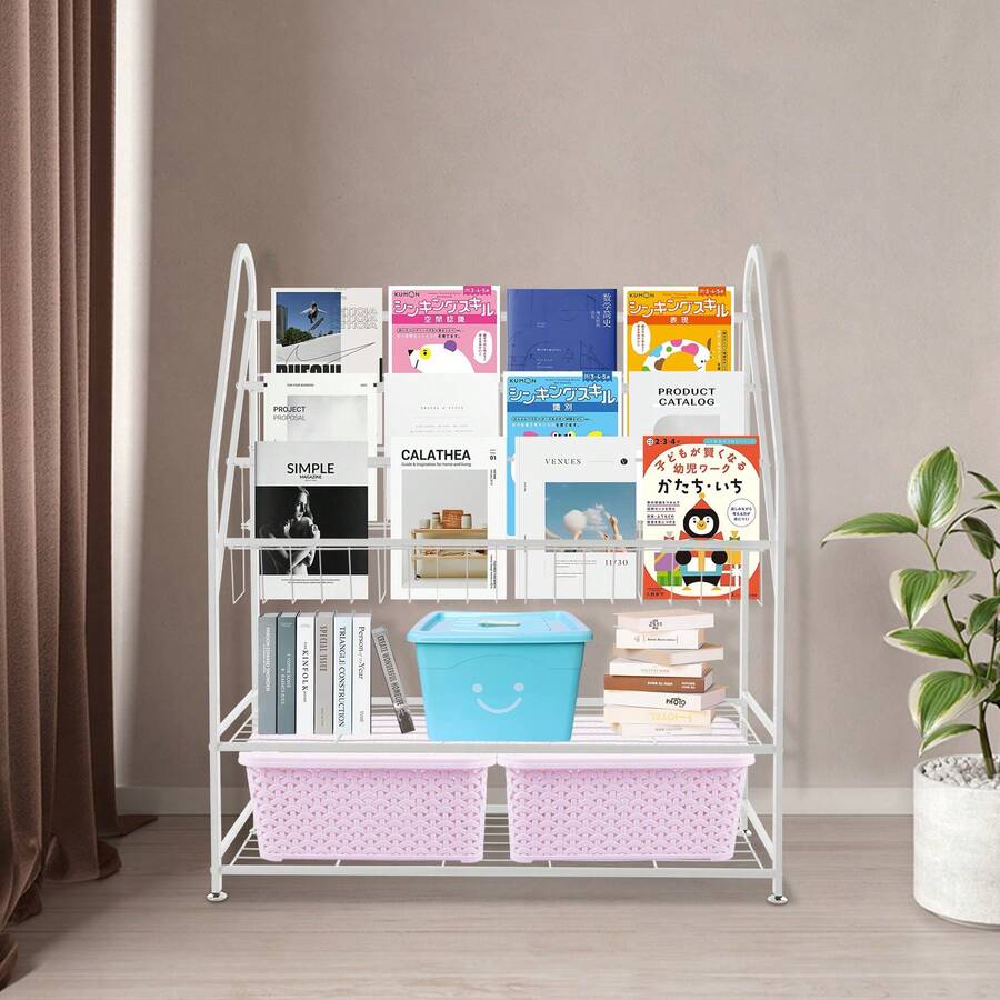 Kids Bookshelf , Large Bookcase, Large Capacity Books Toys Organizer - White - View 1