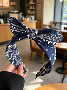 1件復古腰果花髮箍，優雅打結兔耳寬版髮飾，適合度假與旅行 - 彩色 - 查看 4