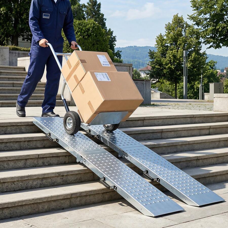 COSTWAY Folding Loading Ramps, 400 KG Capacity 2-Pack Multi-Use Ramps With Handles For Pickup Truck & Trailer, For Loading Motorcycle, ATV, Lawn Mower, Tractor & Small Vehicles, 180 X 22.5 Cm - Silver - View 1