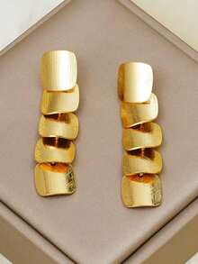 Pendientes colgantes cuadrados segmentados de tono dorado con diseño geométrico para mujer - Estilo cuadrado - Ver 2