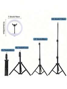 A 25cm LED Ring Light With A 110cm Telescopic Stand, Stable And Flexible Tripod, Three Adjustable LED Colors, And USB Power, Ideal For Live Streaming, Product Photography, Food Photography, Makeup Lighting, And Conferences. It's Perfect For Makeup, Video Recording, Live Streaming Halloween Parties. The Universal Stabilizer Allows Compatibility With More Ring Lights And Is Compatible With Cameras. - 10IN-3S-110-jWJ - View 8