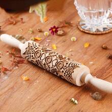 1 Pcs Wooden Sunflower Embossed Rolling Pin With Pattern For Kitchen Pastry, Baking Tools, Deep Engraving Cookies Stamp Tool - Style 011 - View 2