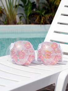 Children's Inflatable Arm Floats, Glitter Print Swimming Arm Bands, Cute Flower/Butterfly/Mermaid Design Floating Sleeves, PVC Material Water Floats, Girls' Summer Pool Beach Swimming Training Aid - Multicolor - View 10
