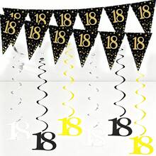 4 Conjuntos Decoração Pendente Espiral Preto e Dourado para Aniversário, Suprimentos de Decoração para Festa de Aniversário de 16/18/21/30/40/50/60/70/80 Anos - multicolorido - Visão 10