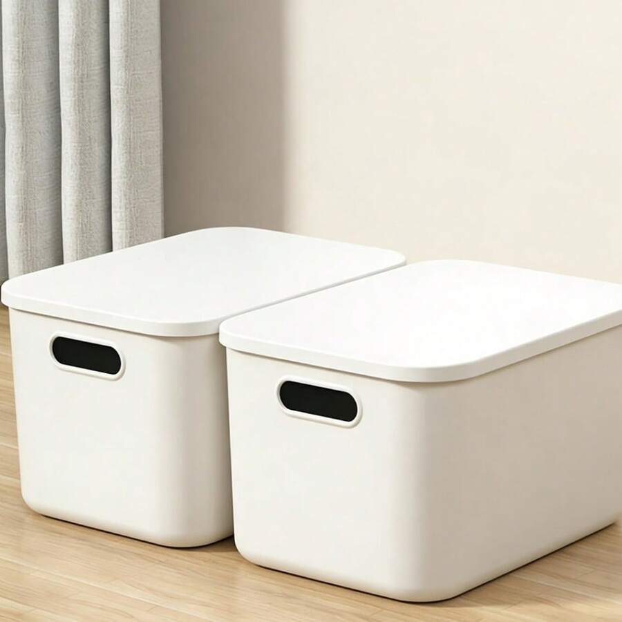 1pc Solid Color Multi-Function Storage Box With Lid, Suitable For Office, Home And Bathroom Organization, Snack Toy Supplies Storage Box