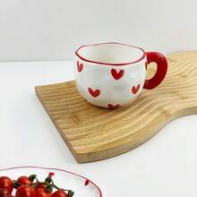 Cute Hand-Painted Ceramic Mug And Saucer Set, Coffee Cup, Home/Office Tea Cup, Suitable For Juice, Milk, Coffee - Birthday And Holiday Gift, Gift For Family, Gift For Him, Ceramic Coffee Cup Set - Red - View 12