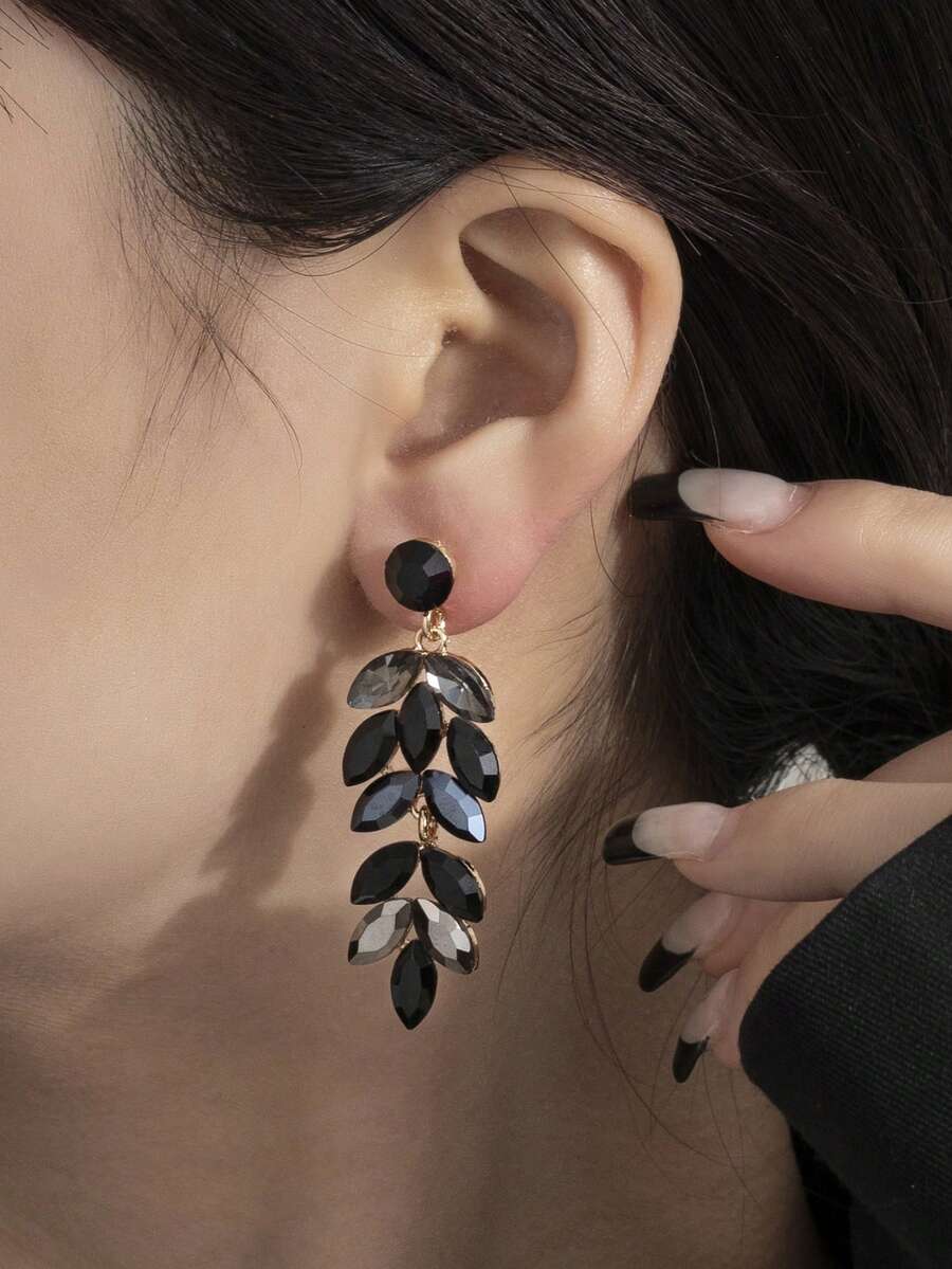 1 Pair Black Crystal Ear Of Rice Fashion Earrings Suitable For Daily Wear - Black - View 1