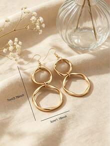 1 Pasang Anting Panjang Minimalis Bentuk Lingkaran Tak Terhingga, Desain Kreatif, Cocok untuk Pemakaian Sehari-hari Wanita - Emas - View 5