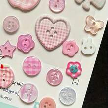 16/26/36/46/56/66/76/86Pcs Buttons, Pink Mixed Buttons/Suitable For Bracelet Charms/Pink-Apple-Heart-Bow-Pattern Random, Suitable For DIY Scrapbook Decoration And Clothing Accessories, Cute Mixed Bracelet Button Charms, Random Styles - Multicolor - View 4