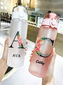 1PC 26oz/780ml Personalized Minimalist Optional Surname Initial Name Water Bottle - Customizable Name LOGO Plastic Drinkware, Hand Wash, Lightweight, Round, Suitable For Running And Sports, First Day Of School, Back To School Gift, Party, Travel, School Water Bottle, Ideal Gift For Birthday, Graduation, Boys, Girls, Teens - Multicolor - View 2