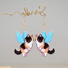 Original Design Handmade Shine Resin Earrings Funny Cute Statement Earrings Creative Earrings Cute Blue Wing Cat Spirit Earrings Drop Earrings Dangle Earrings For Women Girl Cat Lover Gift - Cute Blue-winged Cat Spirit - View 7