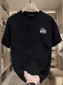 Camiseta de manga corta estampada a la moda para hombre, de algodón de peso pesado para verano, estilo coreano y japonés, prenda masculina versátil. - Blanco - Ver 7
