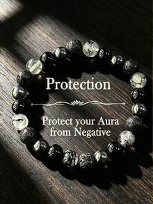 YAUKIA Pulsera de protección de obsidiana vintage para hombres, hematita & lava, transforma la energía negativa, coraje, resistencia, joyería para yoga y meditación - Multicolor - View 11