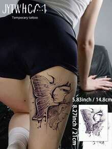 2 Sketch Butterfly Figure Spine Tattoos, Matte, Arm Back, Lasts 3-5 Days - Black - View 1
