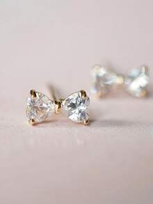 1 Pair S925 Sterling Silver Mini Bow Stud Earrings, Mori Style Artistic Sweet Cute Zirconia Inlaid Design, Ins Girl Heart Ear Jewelry, Ear Piercing Care, Suitable For Daily Commute Wear, Versatile Exquisite Best Friend Gift - Bow - View 13