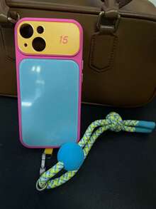 Ins Vibrant Dopamine Color Block Phone Case Compatible With IPhone 17 Pro Max 16 Pro Max 15 14 Pro 13, Unisex Couple Shockproof Protective Cover, Unique Aesthetic - Hot Pink - View 21