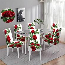 Floral Stretch Chair Covers, Two Rose Prints: Vintage Blush Peony & Vivid Red Rose, Multi Packs(1/2/4/6/8pcs), High Elastic Full Wrap Washable, 2D Printed, Easy Install For Dining, Party Decor & Gifts. - Multicolor - View 10
