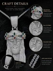 Bling Colorful Four-Leaf Clover Jesus Head Copper Zirconia Pendant Necklace, European And American Rapper Same Style Twisted Chain Necklace, Personalized Accessory For Men - Four-leaf Clover Jesus Pendant Necklace - View 4