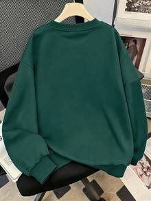 Boys' Slogan Minimalist Crew Neck Long Sleeve Sweatshirt, Casual Fashion, Suitable For Autumn/Winter Outdoor Wear - Dark Green - View 4