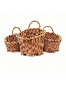Plastic Woven Basket Kitchen Ginger Garlic Storage Basket Vintage Wall-Mounted Kitchen Utensil Storage Basket Handheld Decorative Small Flower Basket Mini Woven Basket Fruit Vegetable Basket Home Organization Storage Kitchen Utensils - Brown - View 6