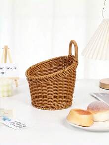 Plastic Woven Basket Kitchen Ginger Garlic Storage Basket Vintage Wall-Mounted Kitchen Utensil Storage Basket Handheld Decorative Small Flower Basket Mini Woven Basket Fruit Vegetable Basket Home Organization Storage Kitchen Utensils - Brown - View 5