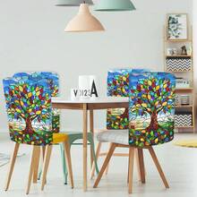 2/4/6件組 家居裝飾 生命之樹圖案印花亞麻椅套，適用於日常家居裝飾、客廳、餐廳或花園環境，以及飯店餐廳假日派對、朋友聚會，可水洗聚酯纖維材質，餐椅座墊套 - 彩色 - 查看 9
