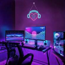 Music Is My Life 耳機愛心 LED 霓虹燈牌,創意音樂金句霓虹燈,USB 供電壁掛裝飾燈,適用於臥室、遊戲室、音樂工作室、酒吧、咖啡廳,音樂愛好者的理想新穎禮物,室內派對與節慶裝飾 - Music Is My Life - 查看 7