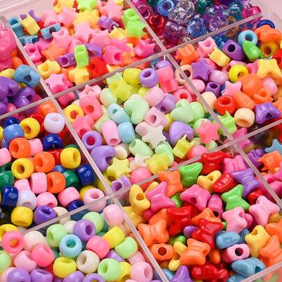 100/1000pcs Acrylic Large Hole Handmade Beads, Multiple Shapes (Star, Heart, Butterfly), Suitable For DIY Jewelry Making, Home Decor, Handmade Style Products