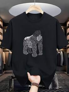 Camiseta de hombre con estampado de gorila de doble cara, el regalo perfecto para el Día del Padre, ropa casual de verano, adecuada para salidas familiares, actividades de equipo y comodidad - Negro - Ver 1