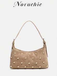 Novachic, 26 Neue Saison, 1 Stück Nietenverzierung, Reißverschluss, verstellbarer Schultergurt, Damen Achseltasche, Schultertasche. Geeignet für verschiedene Anlässe, ästhetisch - Khaki - Übersicht 1