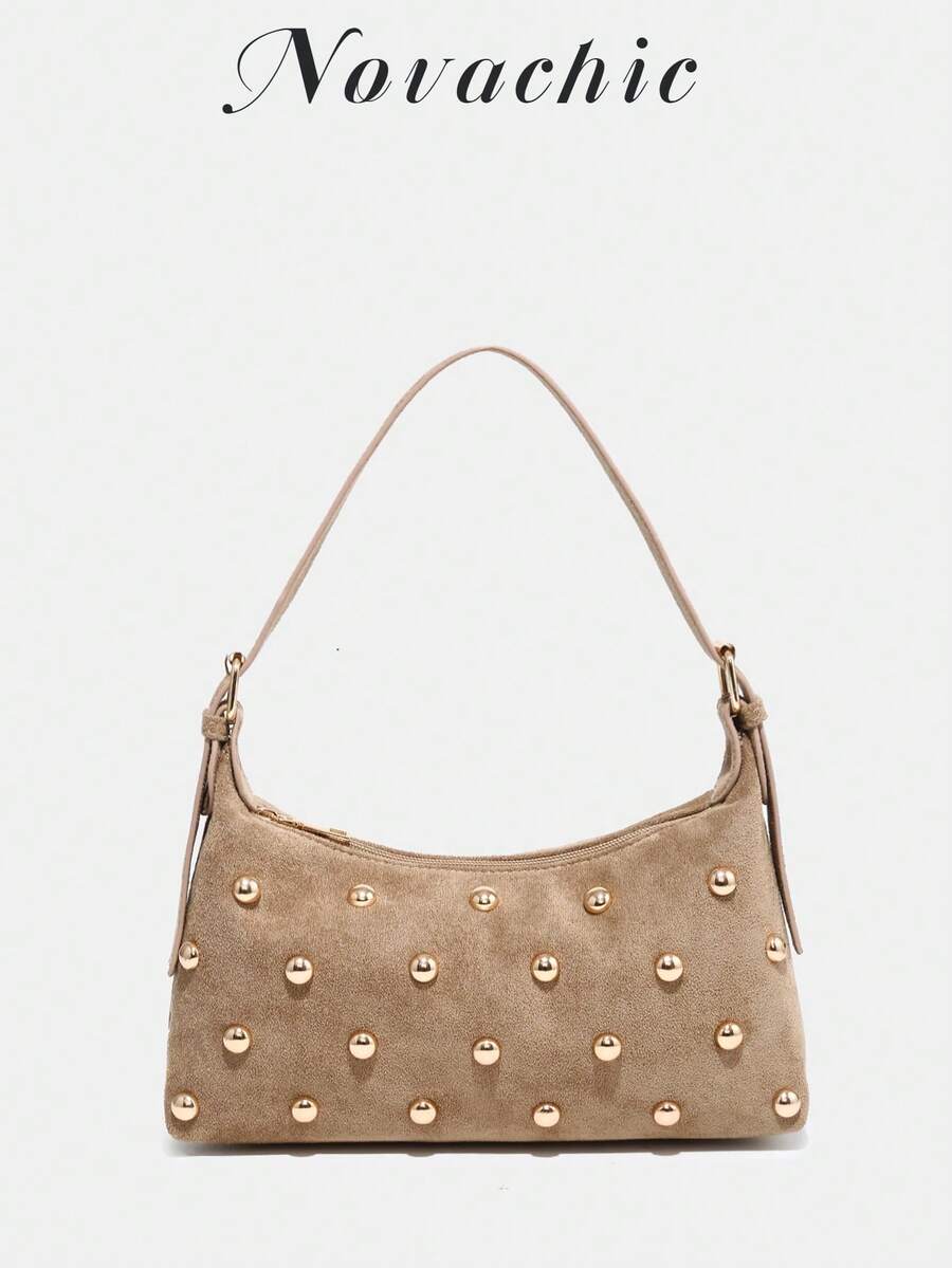 Novachic, 26 Neue Saison, 1 Stück Nietenverzierung, Reißverschluss, verstellbarer Schultergurt, Damen Achseltasche, Schultertasche. Geeignet für verschiedene Anlässe, ästhetisch - Khaki - Übersicht 1