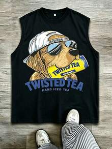 Vintage Washed Dog Graphic T‑Shirt, Retro Sunglasses Dog Print Crew Neck Short Sleeve Casual Fall Streetwear Oversized Tee For Women - Black 2 - 查看 1