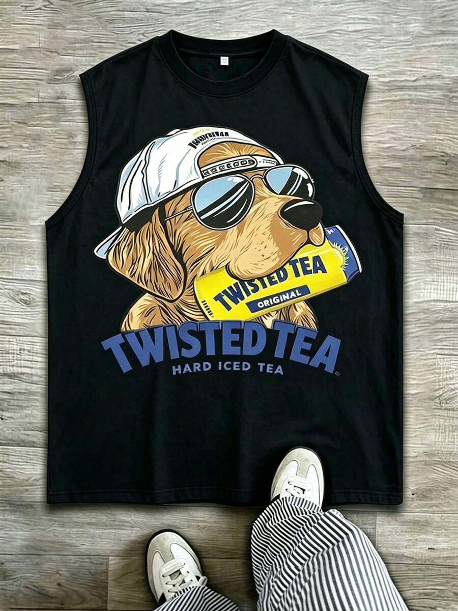 Vintage Washed Dog Graphic T‑Shirt, Retro Sunglasses Dog Print Crew Neck Short Sleeve Casual Fall Streetwear Oversized Tee For Women - Black 2 - 查看 1