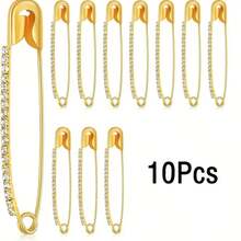 5/10/15Pcs Large Golden Safety Pins With Sparkling Rhinestone Embellishments – Elegant Curved Design For Securing Clothing And Accessories, Pins For Clothes - Multicolor - View 18