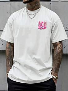 Camiseta de hombre con hombros caídos, con diseño de doble cara de tres conejos y un conejo de Pascua, de corte holgado, ropa de hombre de estilo moderno y actual, imprescindible para los ho - Blanco - Ver 3