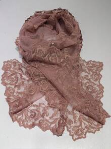 1pc Solid Color Knitted Embroidered Floral Lace Shawl/Scarf - Multicolor - View 17