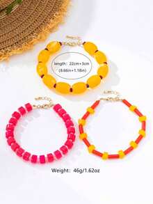 3pcs/Set Fashion Design Rose Red Millet Bead Anklet, Unique Handmade Beaded Anklet For Women, Beach Vacation And Daily Wear - Multicolor - View 2