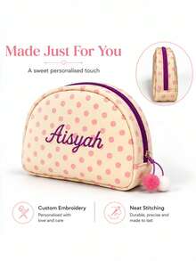 (Embroidered Custom) 1PC New Striped Shell Toiletry Bag, Fresh Macaron Color Palette, With Zipper And Personalized Custom Makeup Bag, Portable Toiletry Storage Bag For Travel, Random Color Pom Pom Design, Cute Gift For Family, Friends, Birthday, Holiday Essential - Multicolor - View 10
