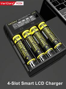 شاحن VariCore 5V2A USB ذكي مستقل، شاحن بطارية ليثيوم أيون 3.7V ب- 2/4 فتحة، متوافق مع بطاريات 18650 و14500 و16340 و26650 القابلة للشحن - الأسود - مشاهدة 5