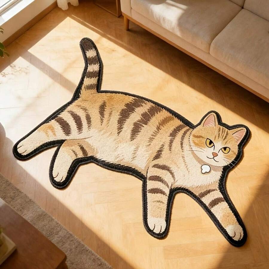 1PC Cute Cat Shaped Rug, Wear-Resistant And Stain-Resistant, Universal For Living Room And Bedroom, Decorative Rug, Bedroom Decor, Small Rug, Carpet, Home Decor, Living Room Rug, Small Living Room Rug, Bedroom Rug, Living Room Home Decor, Outdoor Rug, Washable Rug. - Multicolor - View 1
