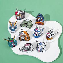 10pcs Gundam Enamel Brooch Set, Anime Robot Head Lapel Pin, Mobile Suit Gundam Metal Badge, Suitable For Backpacks And Jackets, Mecha Anime Fan Collection Gift - Multicolor - View 3