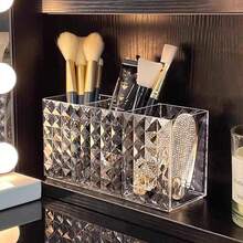 1pc Transparent Makeup Brush Storage Box, Desktop Vanity Cosmetic Organizer, Can Store Lipsticks, Eyebrow Pencils, Skincare Products, Etc. - Multicolor - View 3