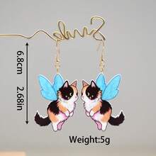 Original Design Handmade Shine Resin Earrings Funny Cute Statement Earrings Creative Earrings Cute Blue Wing Cat Spirit Earrings Drop Earrings Dangle Earrings For Women Girl Cat Lover Gift - Cute Blue-winged Cat Spirit - View 4